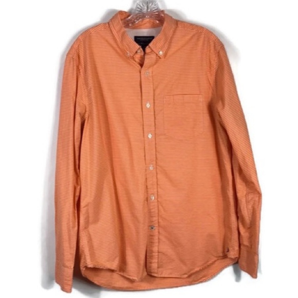American Eagle Button Down Shirt Collared Pin strips Men size Large Orange white